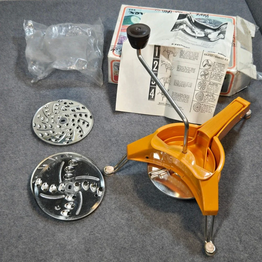 Vintage Moulinex Mouli-Julienne 445 Orange Food Slicer 5 Discs Complete set